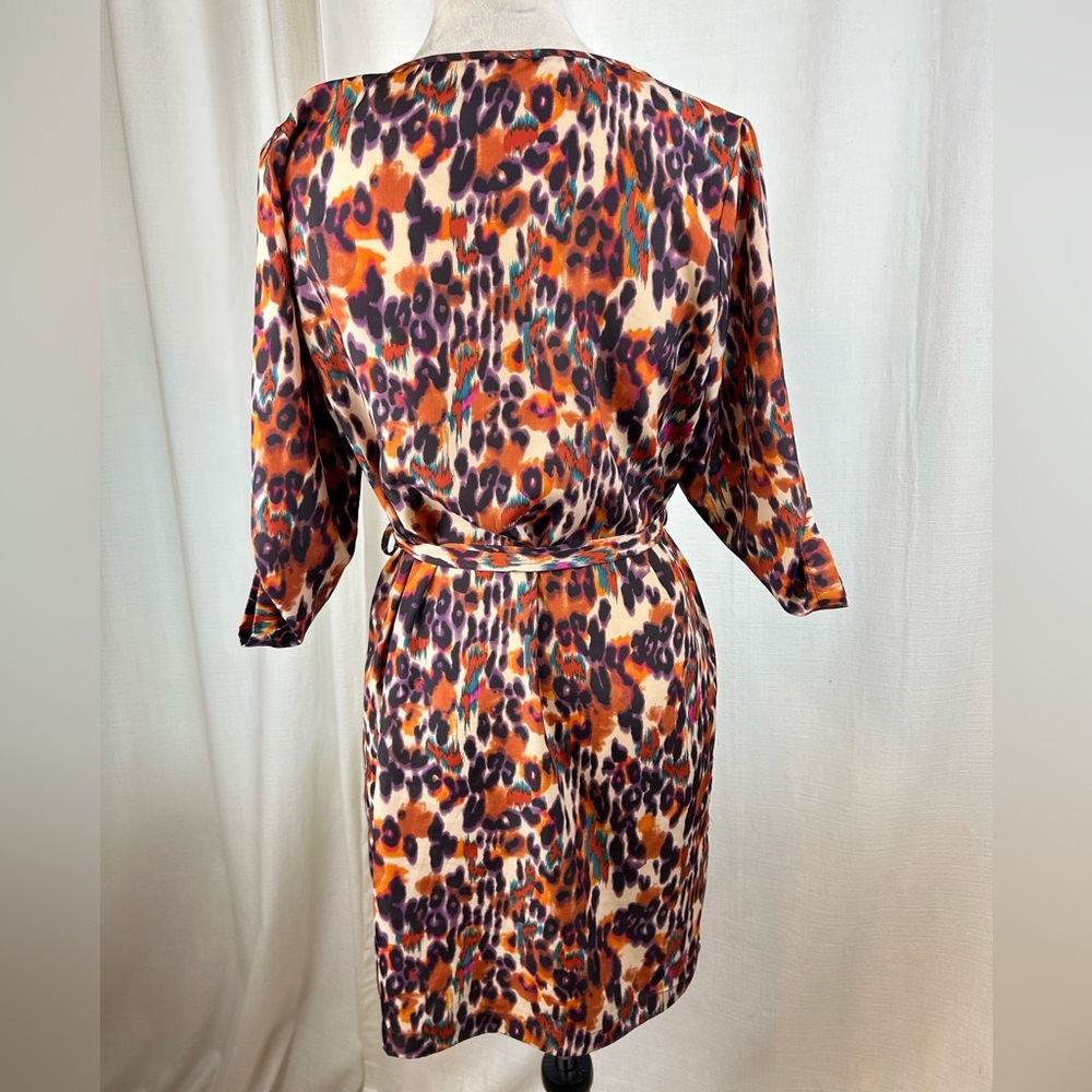 Bar III Orange Multicolor Leopard-Print Zip-Front‎ Tie-Waist Mini Dress - Picture 3 of 9
